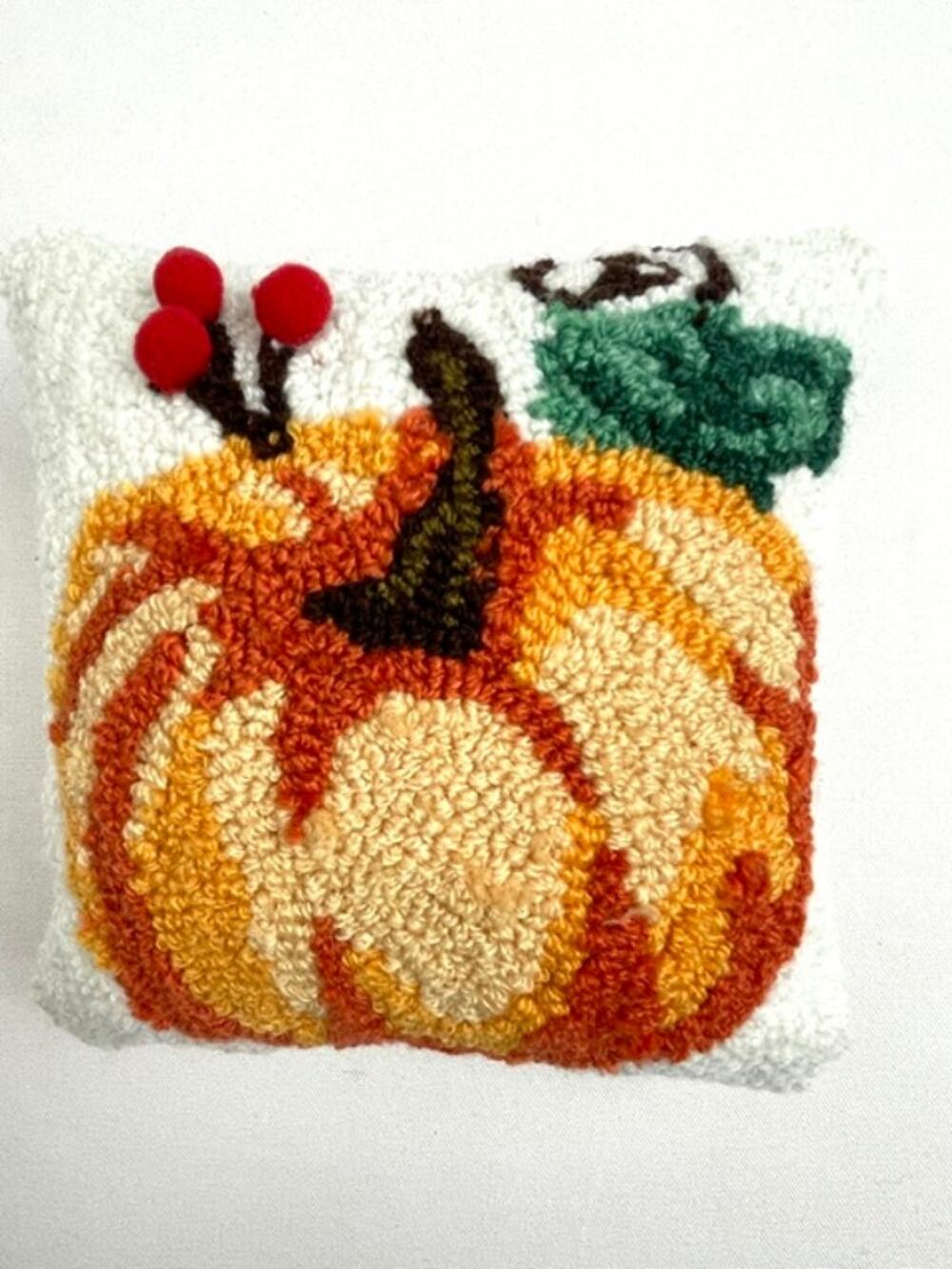 umpkin Punch Needle Style Pillow 9" Fall Harvest Cottage Decor